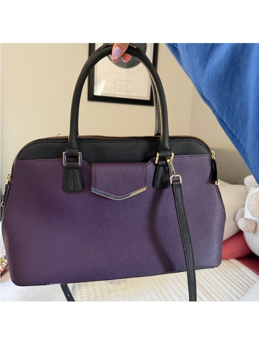 Purple and Black Women's Satchel Handbag